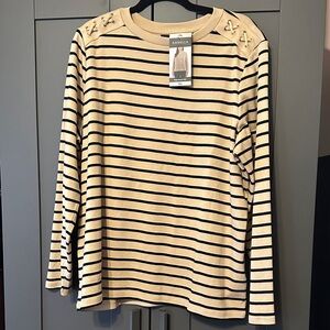 Rafaella Women's Beige and Black Striped Long Sleeve Top